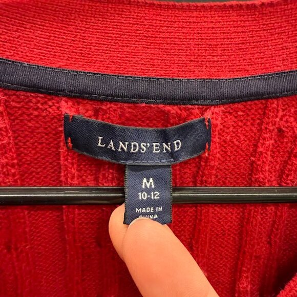 Lands' End Red Cable Knit Sweater Cardigan - Picture 3 of 5
